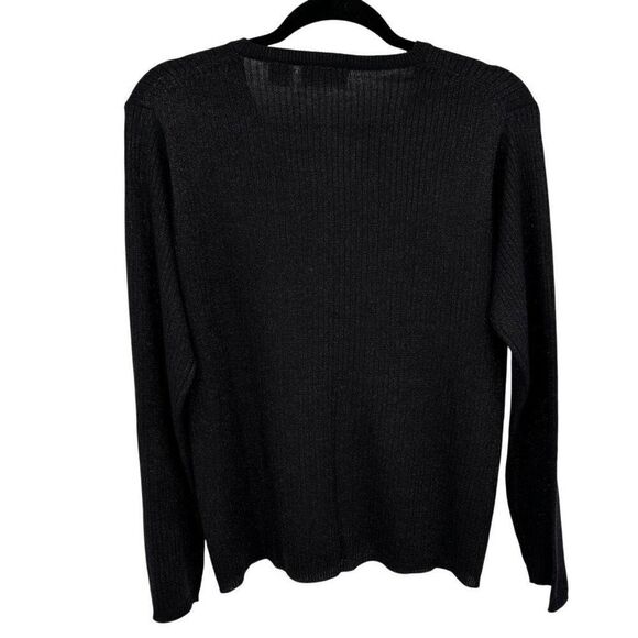 Kevo Collection Silk Metallic Button Front Cardigan Sweater Black Shimmer Size M - Picture 4 of 7